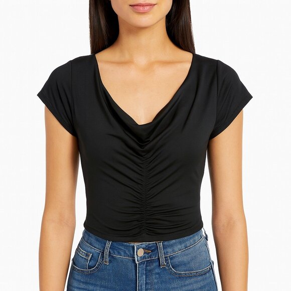 SWS contour womens black short sleeve crop top size XL - Picture 1 of 4